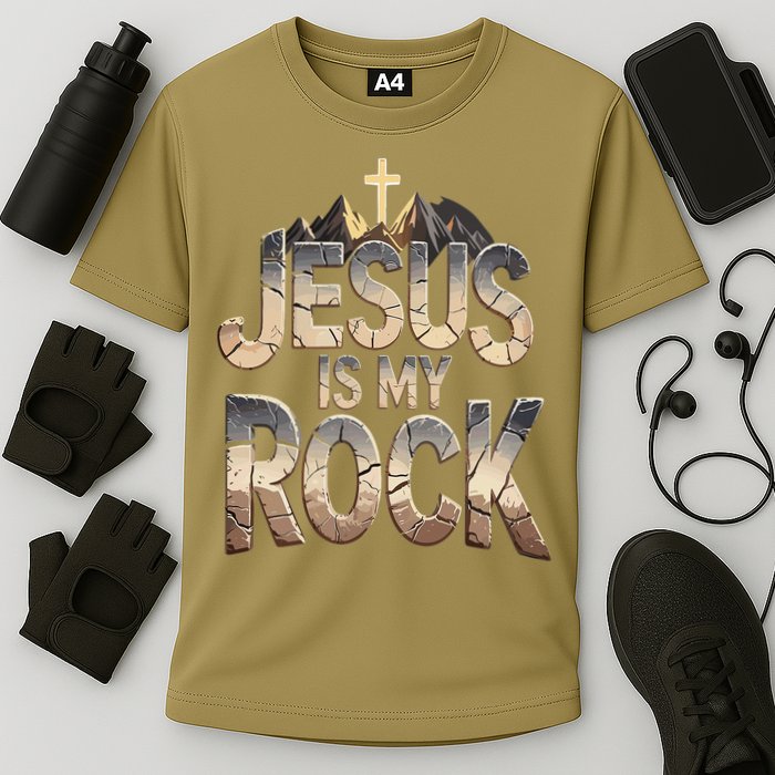 Jesus Is My Rock Religious Christian Biblical Cooling Performance Crew T-Shirt