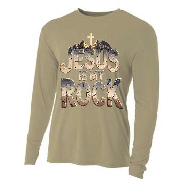 Jesus Is My Rock Religious Christian Biblical Cooling Performance Long Sleeve Crew