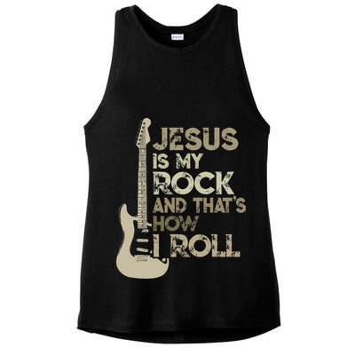 Jesus Is My Rock And That Is How I Roll Christian Guitarist Ladies PosiCharge Tri-Blend Wicking Tank