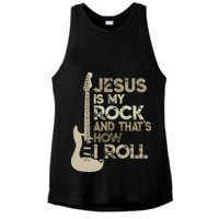 Jesus Is My Rock And That Is How I Roll Christian Guitarist Ladies PosiCharge Tri-Blend Wicking Tank