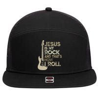 Jesus Is My Rock And That Is How I Roll Christian Guitarist 7 Panel Mesh Trucker Snapback Hat