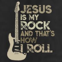 Jesus Is My Rock And That Is How I Roll Christian Guitarist 7 Panel Mesh Trucker Snapback Hat