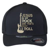 Jesus Is My Rock And That Is How I Roll Christian Guitarist Flexfit Unipanel Trucker Cap