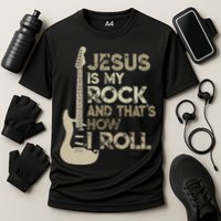 Jesus Is My Rock And That Is How I Roll Christian Guitarist Performance Shirt