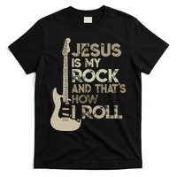 Jesus Is My Rock And That Is How I Roll Christian Guitarist T-Shirt