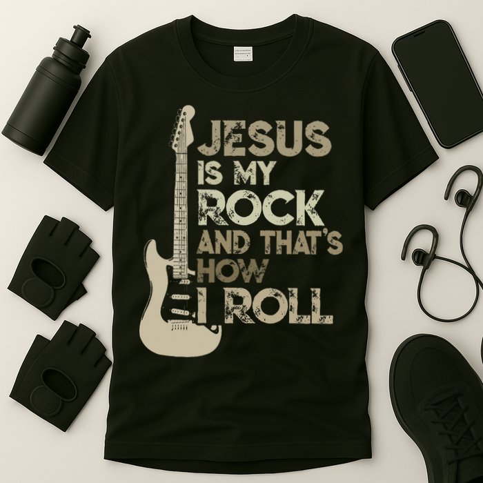 Jesus Is My Rock And That Is How I Roll Christian Guitarist T-Shirt