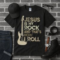 Jesus Is My Rock And That Is How I Roll Christian Guitarist Tall T-Shirt