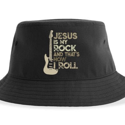 Jesus Is My Rock And That Is How I Roll Christian Guitarist Sustainable Bucket Hat
