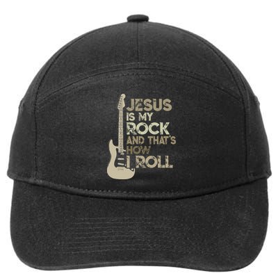 Jesus Is My Rock And That Is How I Roll Christian Guitarist 7-Panel Snapback Hat