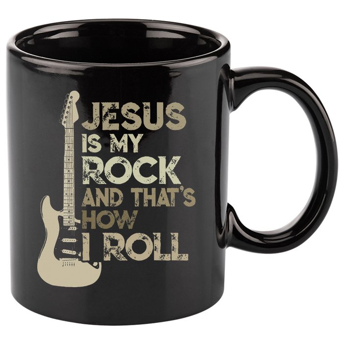 Jesus Is My Rock And That Is How I Roll Christian Guitarist 11oz C Handle Ceramic Mug