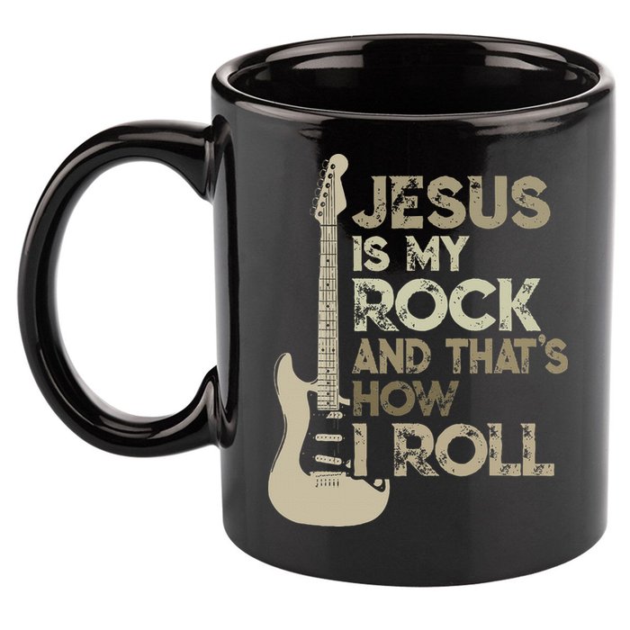 Jesus Is My Rock And That Is How I Roll Christian Guitarist 11oz C Handle Ceramic Mug