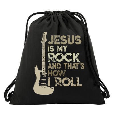 Jesus Is My Rock And That Is How I Roll Christian Guitarist Drawstring Bag