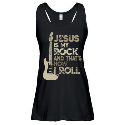 Jesus Is My Rock And That Is How I Roll Christian Guitarist Ladies Essential Flowy Tank