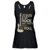 Jesus Is My Rock And That Is How I Roll Christian Guitarist Ladies Essential Flowy Tank