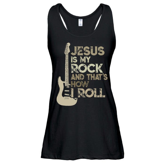 Jesus Is My Rock And That Is How I Roll Christian Guitarist Ladies Essential Flowy Tank