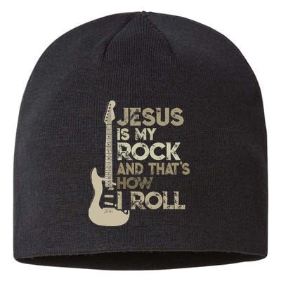 Jesus Is My Rock And That Is How I Roll Christian Guitarist Sustainable Beanie