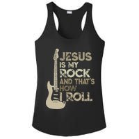 Jesus Is My Rock And That Is How I Roll Christian Guitarist Ladies PosiCharge Competitor Racerback Tank