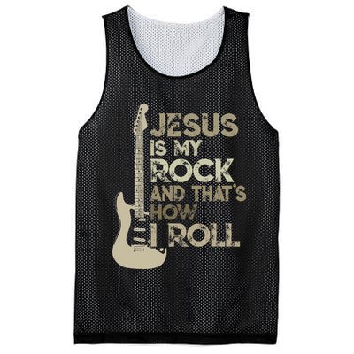 Jesus Is My Rock And That Is How I Roll Christian Guitarist Mesh Reversible Basketball Jersey Tank