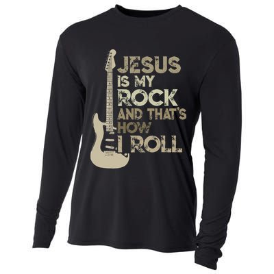 Jesus Is My Rock And That Is How I Roll Christian Guitarist Cooling Performance Long Sleeve Crew