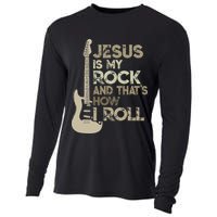 Jesus Is My Rock And That Is How I Roll Christian Guitarist Cooling Performance Long Sleeve Crew