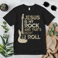 Jesus Is My Rock And That Is How I Roll Christian Guitarist Premium T-Shirt