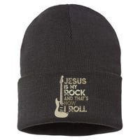 Jesus Is My Rock And That Is How I Roll Christian Guitarist Sustainable Knit Beanie