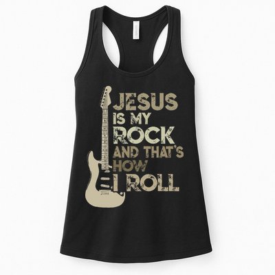 Jesus Is My Rock And That Is How I Roll Christian Guitarist Womens Tank Top