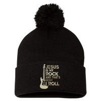 Jesus Is My Rock And That Is How I Roll Christian Guitarist Pom Pom 12in Knit Beanie