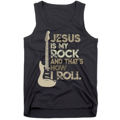 Jesus Is My Rock And That Is How I Roll Christian Guitarist Tank Top