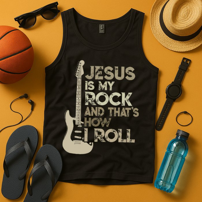 Jesus Is My Rock And That Is How I Roll Christian Guitarist Tank Top