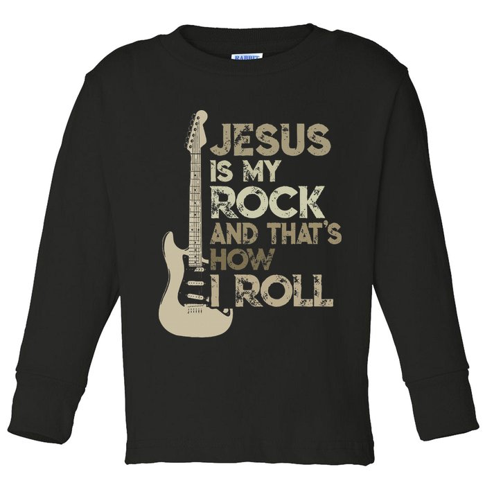 Jesus Is My Rock And That Is How I Roll Christian Guitarist Toddler Long Sleeve Shirt