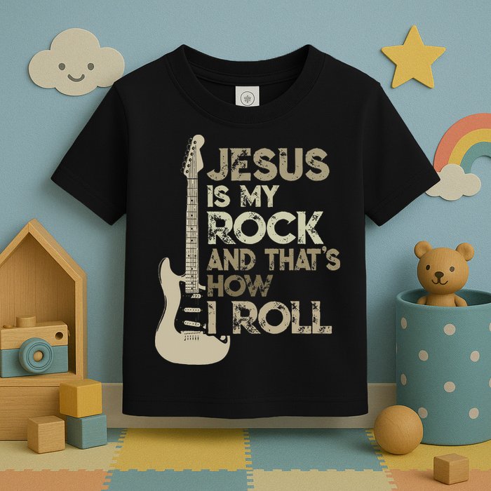 Jesus Is My Rock And That Is How I Roll Christian Guitarist Toddler T-Shirt