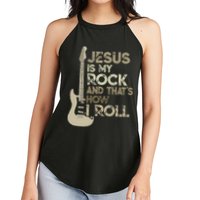 Jesus Is My Rock And That Is How I Roll Christian Guitarist Women's Perfect Tri Rocker Tank