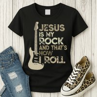 Jesus Is My Rock And That Is How I Roll Christian Guitarist Womens T-Shirt