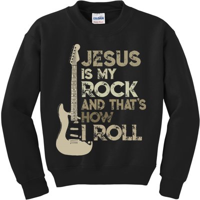 Jesus Is My Rock And That Is How I Roll Christian Guitarist Kids Sweatshirt