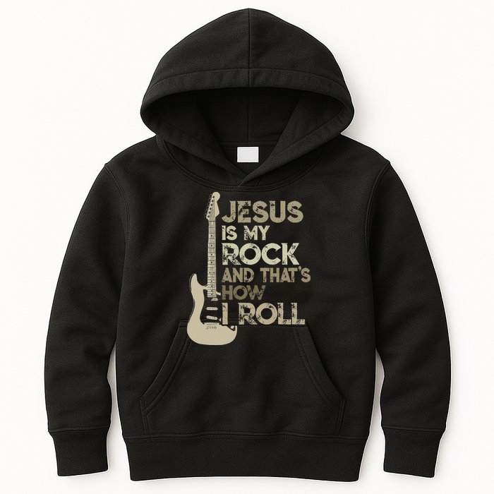 Jesus Is My Rock And That Is How I Roll Christian Guitarist Kids Hoodie