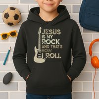 Jesus Is My Rock And That Is How I Roll Christian Guitarist Kids Hoodie