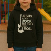 Jesus Is My Rock And That Is How I Roll Christian Guitarist Kids Hoodie