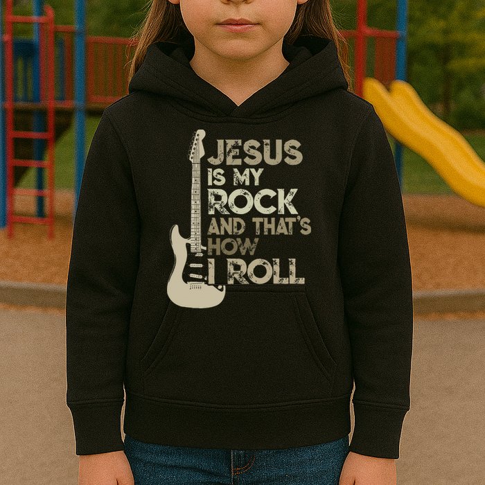 Jesus Is My Rock And That Is How I Roll Christian Guitarist Kids Hoodie