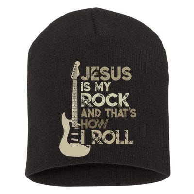 Jesus Is My Rock And That Is How I Roll Christian Guitarist Short Acrylic Beanie