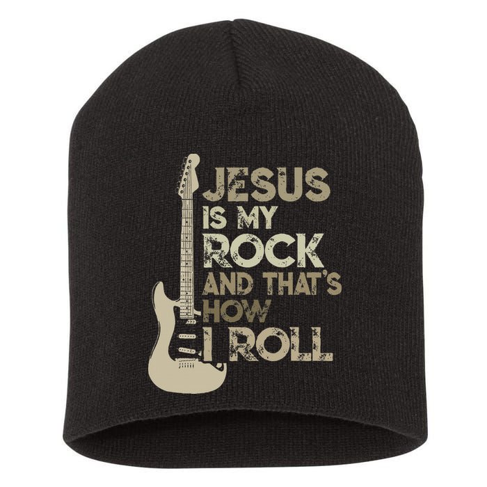 Jesus Is My Rock And That Is How I Roll Christian Guitarist Short Acrylic Beanie