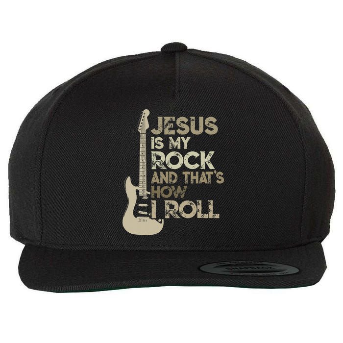 Jesus Is My Rock And That Is How I Roll Christian Guitarist Wool Snapback Cap