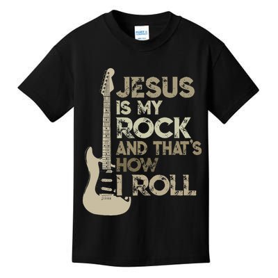 Jesus Is My Rock And That Is How I Roll Christian Guitarist Kids T-Shirt
