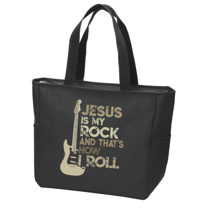 Jesus Is My Rock And That Is How I Roll Christian Guitarist Zip Tote Bag