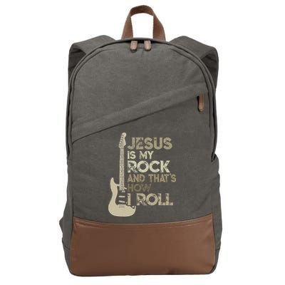 Jesus Is My Rock And That Is How I Roll Christian Guitarist Cotton Canvas Backpack