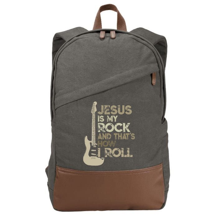 Jesus Is My Rock And That Is How I Roll Christian Guitarist Cotton Canvas Backpack