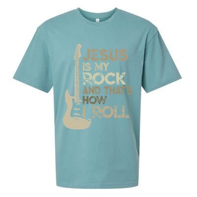 Jesus Is My Rock And That Is How I Roll Christian Guitarist Sueded Cloud Jersey T-Shirt