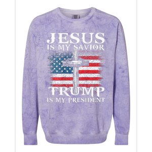 Jesus Is My Savior Trump Is My President American Flag 2side Colorblast Crewneck Sweatshirt