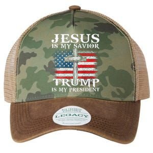 Jesus Is My Savior Trump Is My President American Flag 2side Legacy Tie Dye Trucker Hat