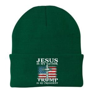 Jesus Is My Savior Trump Is My President American Flag 2side Knit Cap Winter Beanie